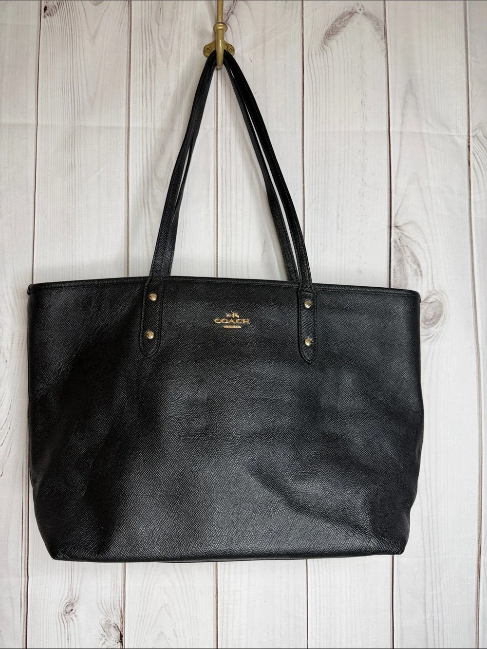 Coach Black Leather Tote with Gold Logo Hardware